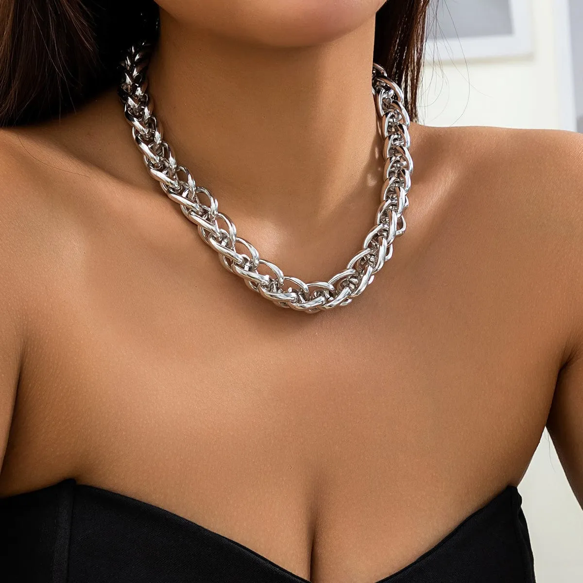 Chic Gold Silver Plated Chunky Braided Chain Necklace