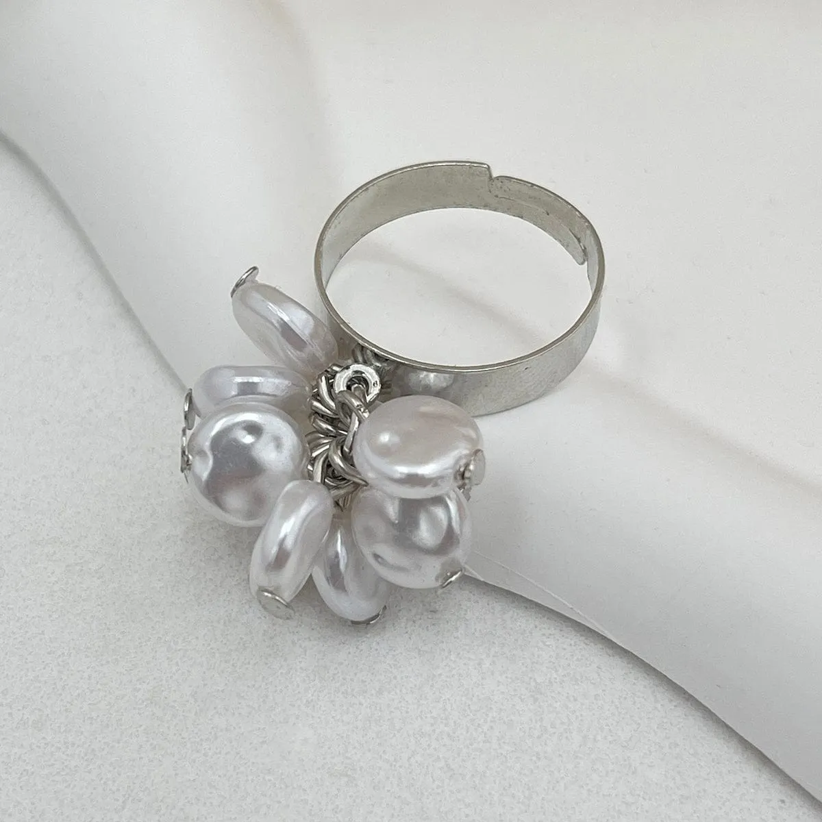 Chic Gold Silver Tone Flower Lotus Leaf Pearl Tassel Open Ring Set