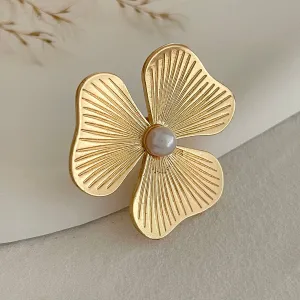 Chic Gold Silver Tone Flower Lotus Leaf Pearl Tassel Open Ring Set