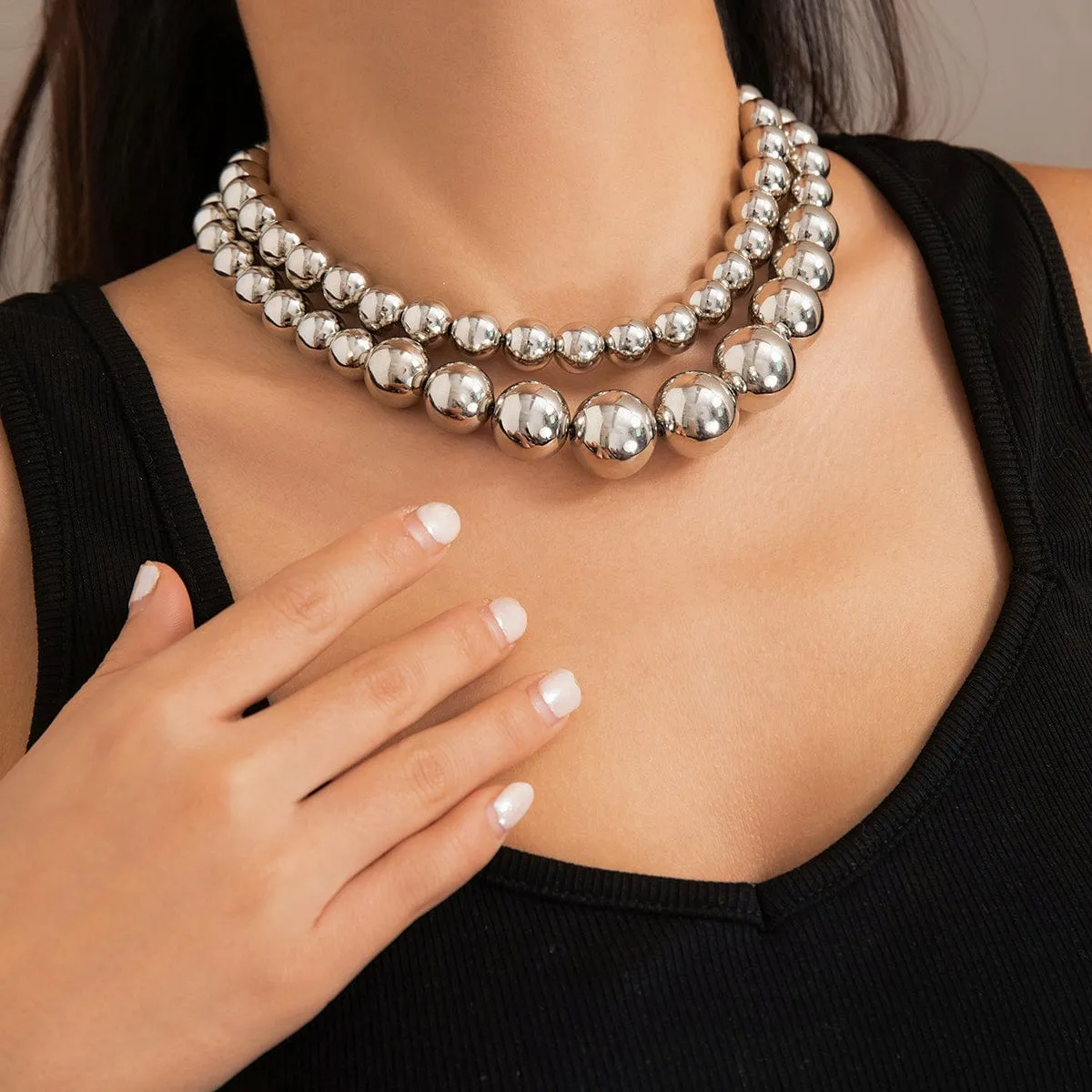 Chic Layered Chunky Ball Chain Choker Necklace Set