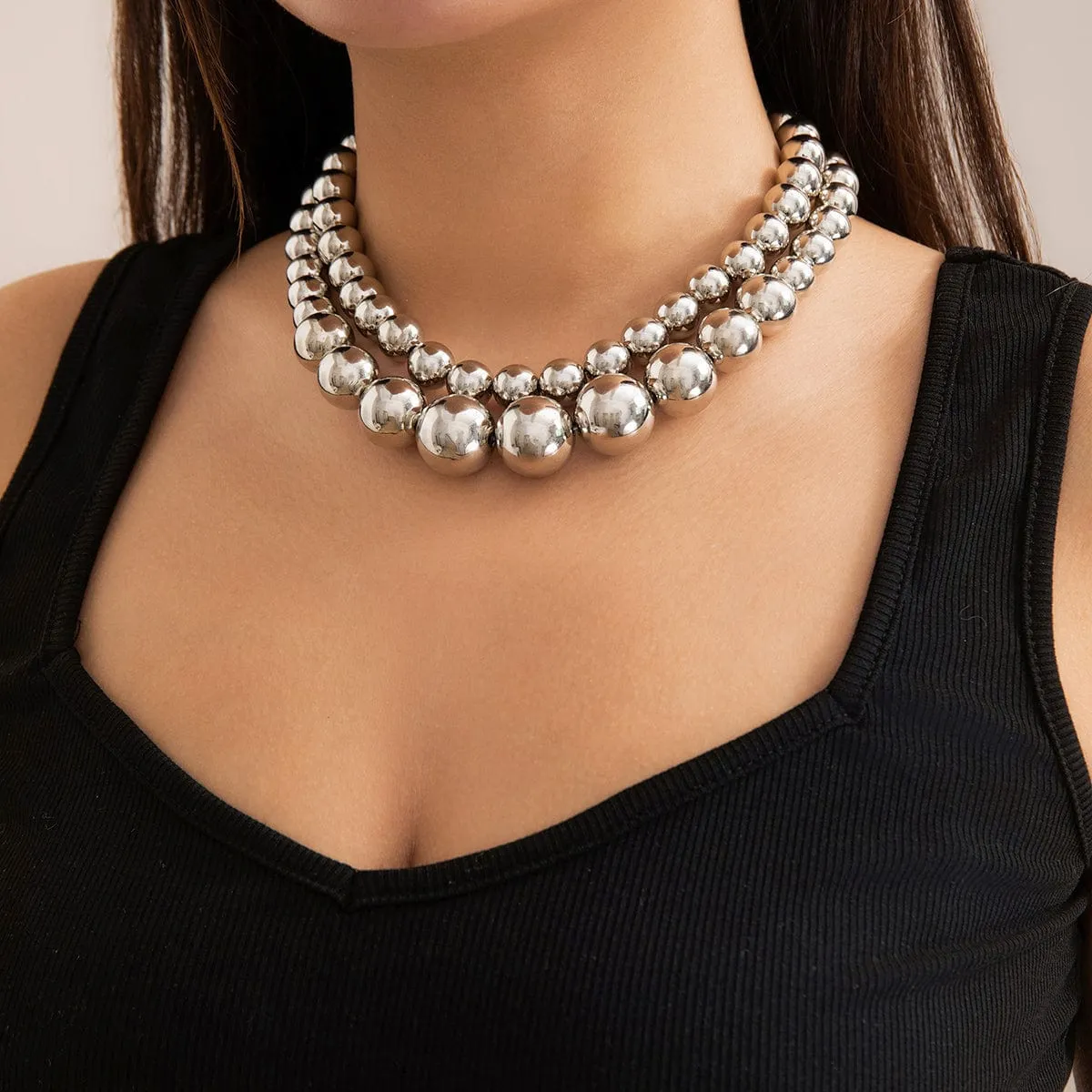 Chic Layered Chunky Ball Chain Choker Necklace Set