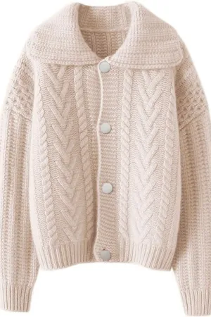 Chouyatou Women Winter Thick Cardigan Lapel Collar Button Down Chunky Knit Coatigan Sweater Jacket
