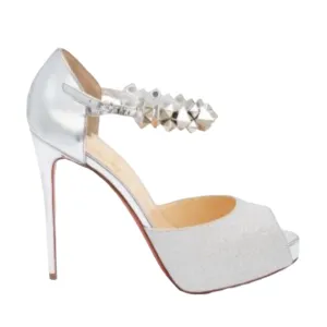 Christian Louboutin Planisfemme Studded Glitter Platform Sandals In Silver 40.5