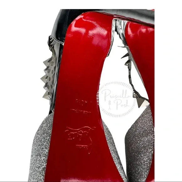 Christian Louboutin Planisfemme Studded Glitter Platform Sandals In Silver 40.5