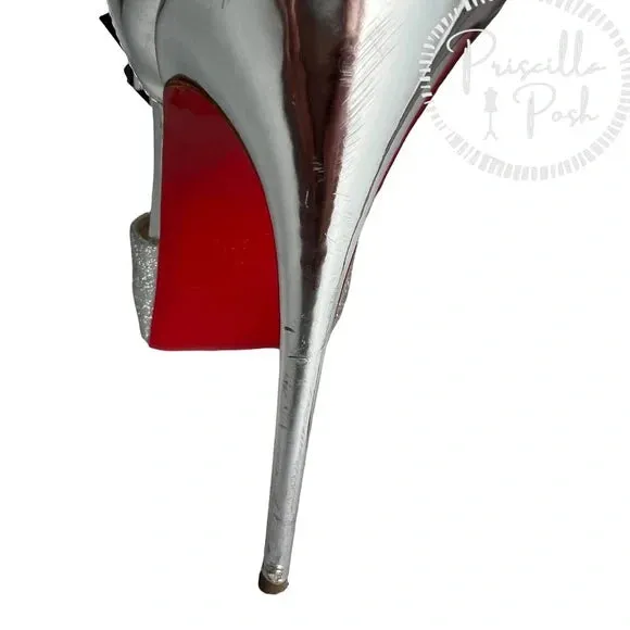 Christian Louboutin Planisfemme Studded Glitter Platform Sandals In Silver 40.5