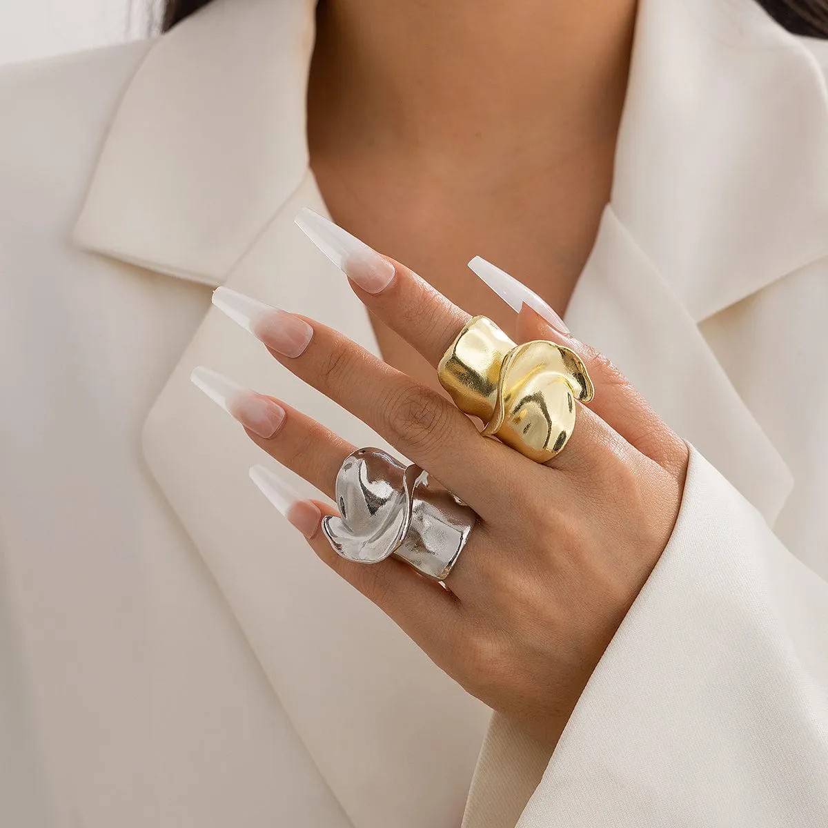 Chunky Abstract Pattern Metallic Wide Ring