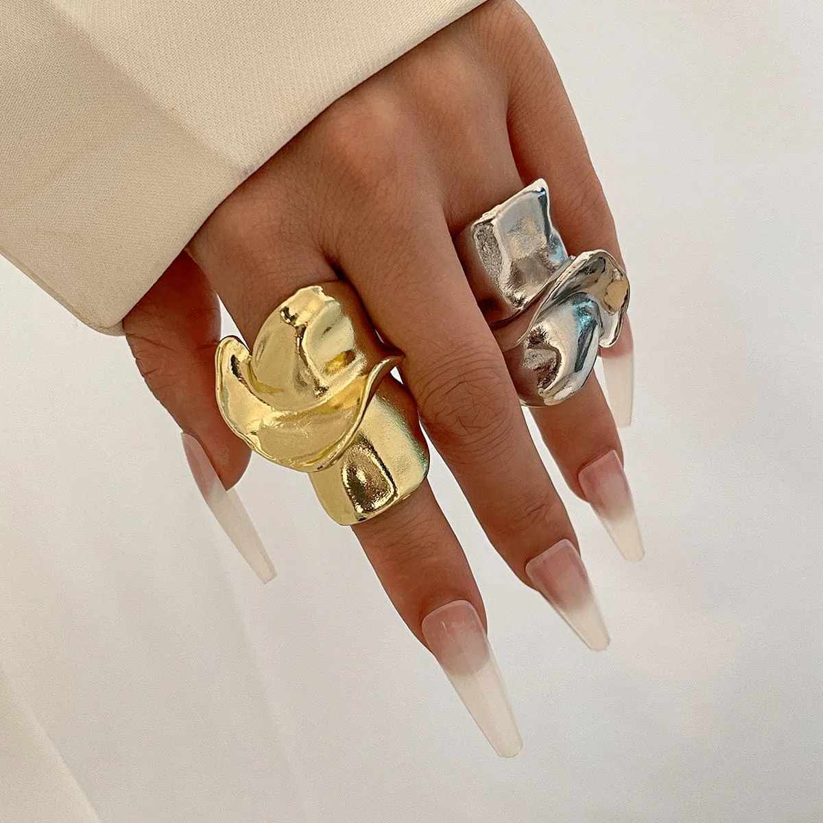 Chunky Abstract Pattern Metallic Wide Ring