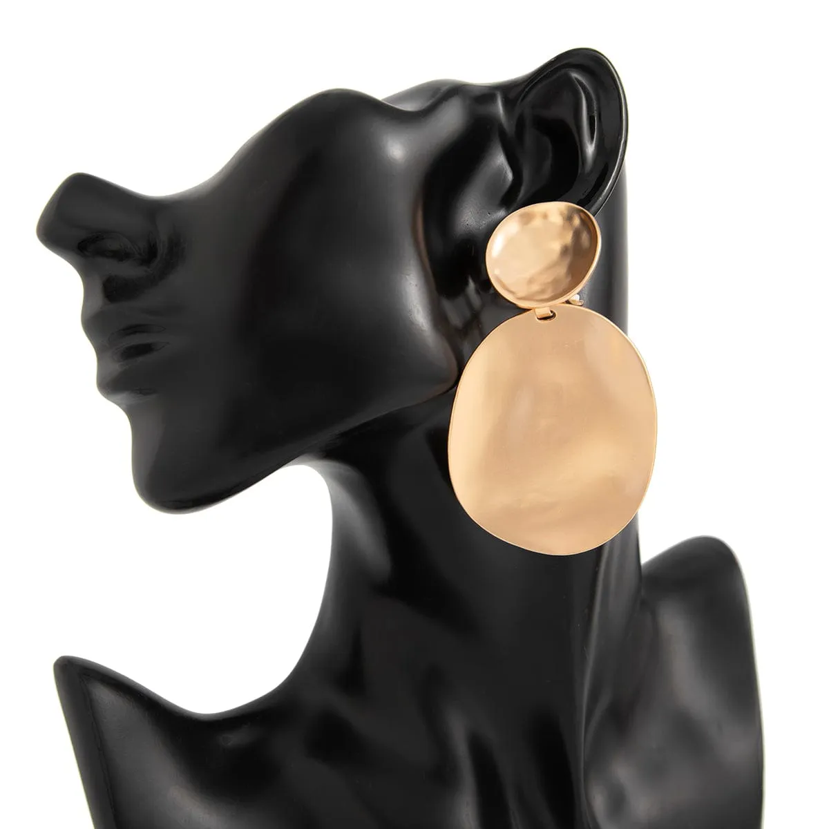 Chunky Frosted Gold Silver Plated Oval Dangle Earrings