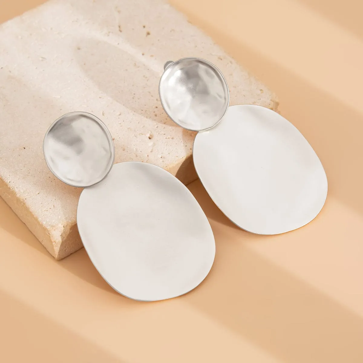 Chunky Frosted Gold Silver Plated Oval Dangle Earrings