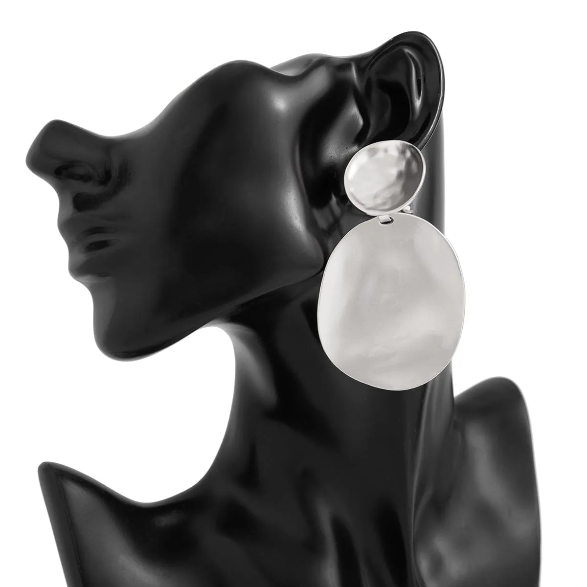 Chunky Frosted Gold Silver Plated Oval Dangle Earrings