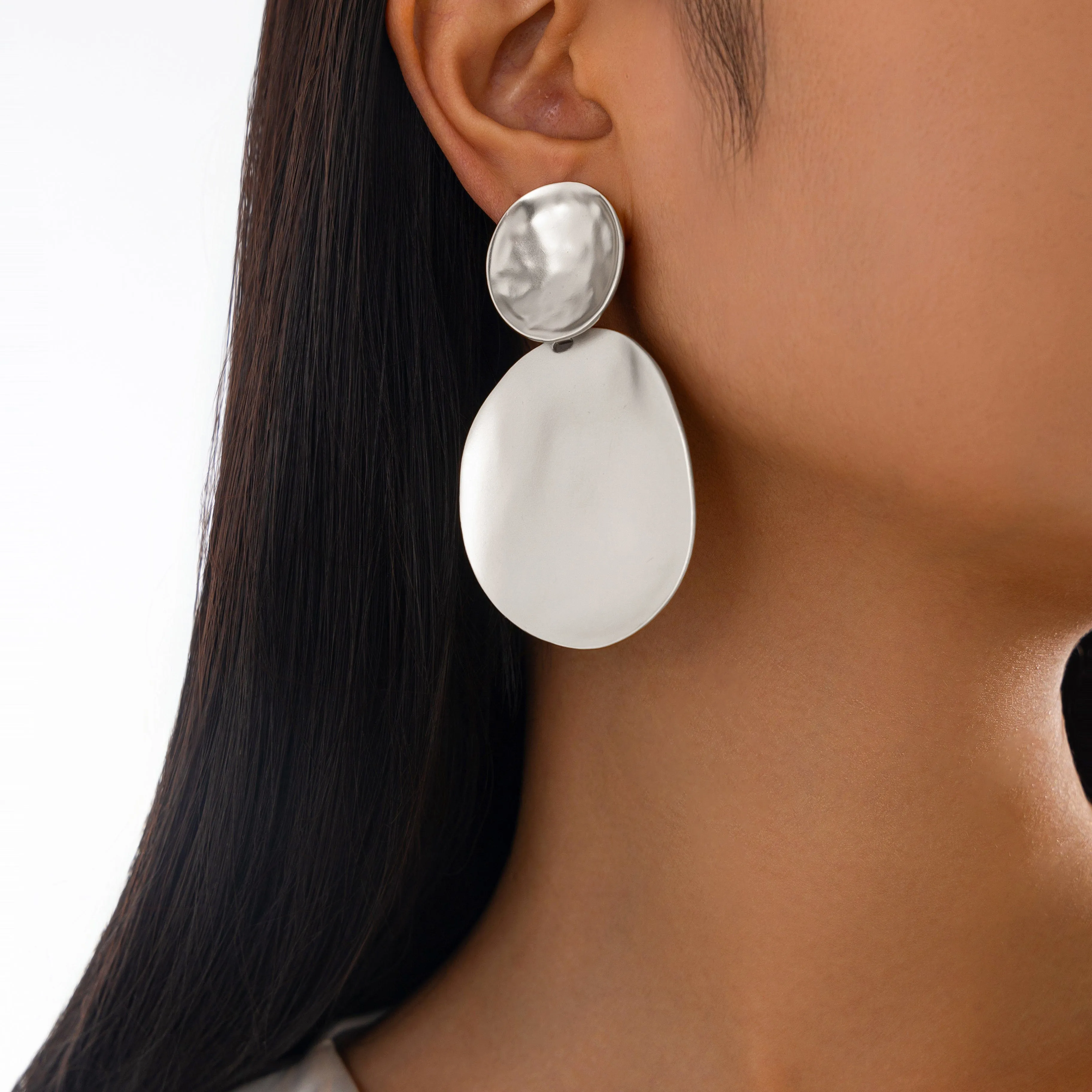 Chunky Frosted Gold Silver Plated Oval Dangle Earrings