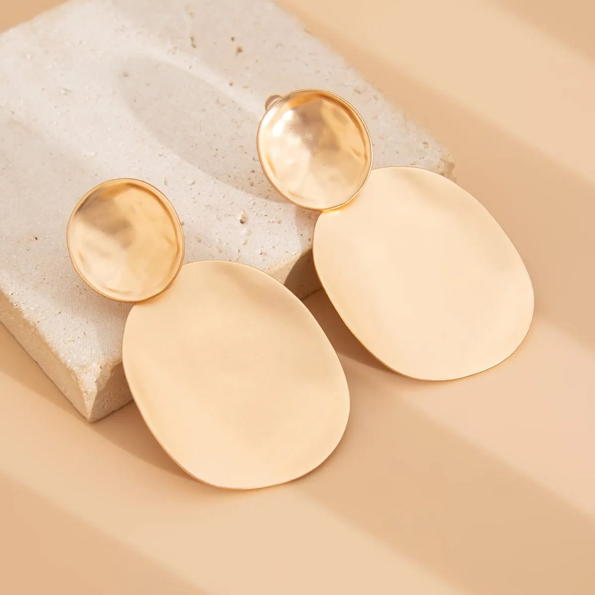 Chunky Frosted Gold Silver Plated Oval Dangle Earrings
