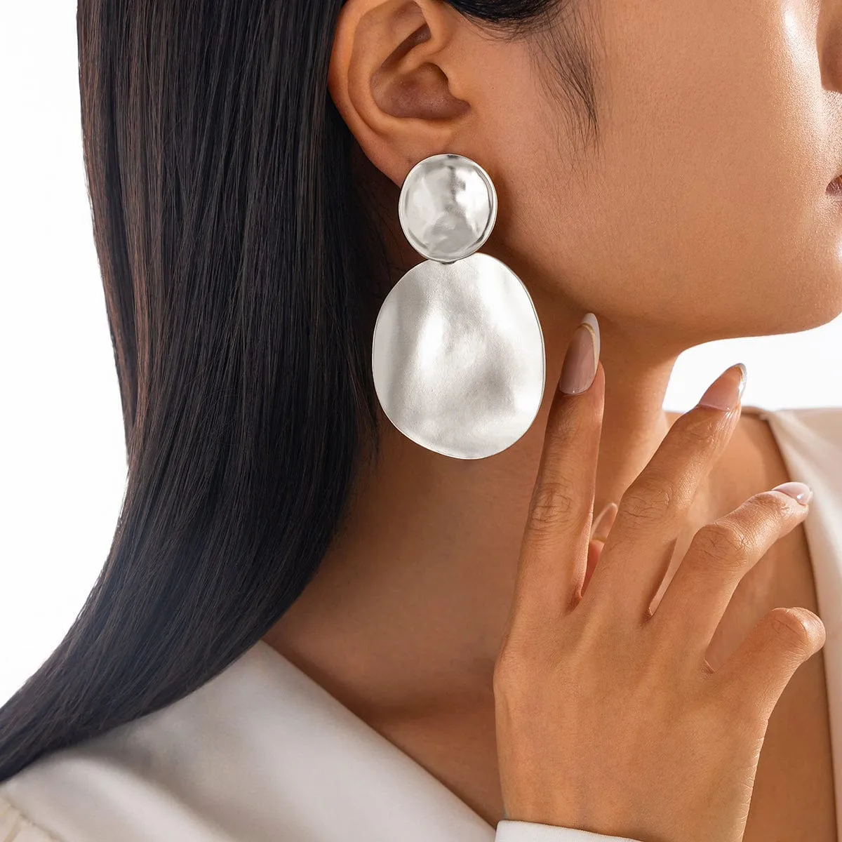 Chunky Frosted Gold Silver Plated Oval Dangle Earrings