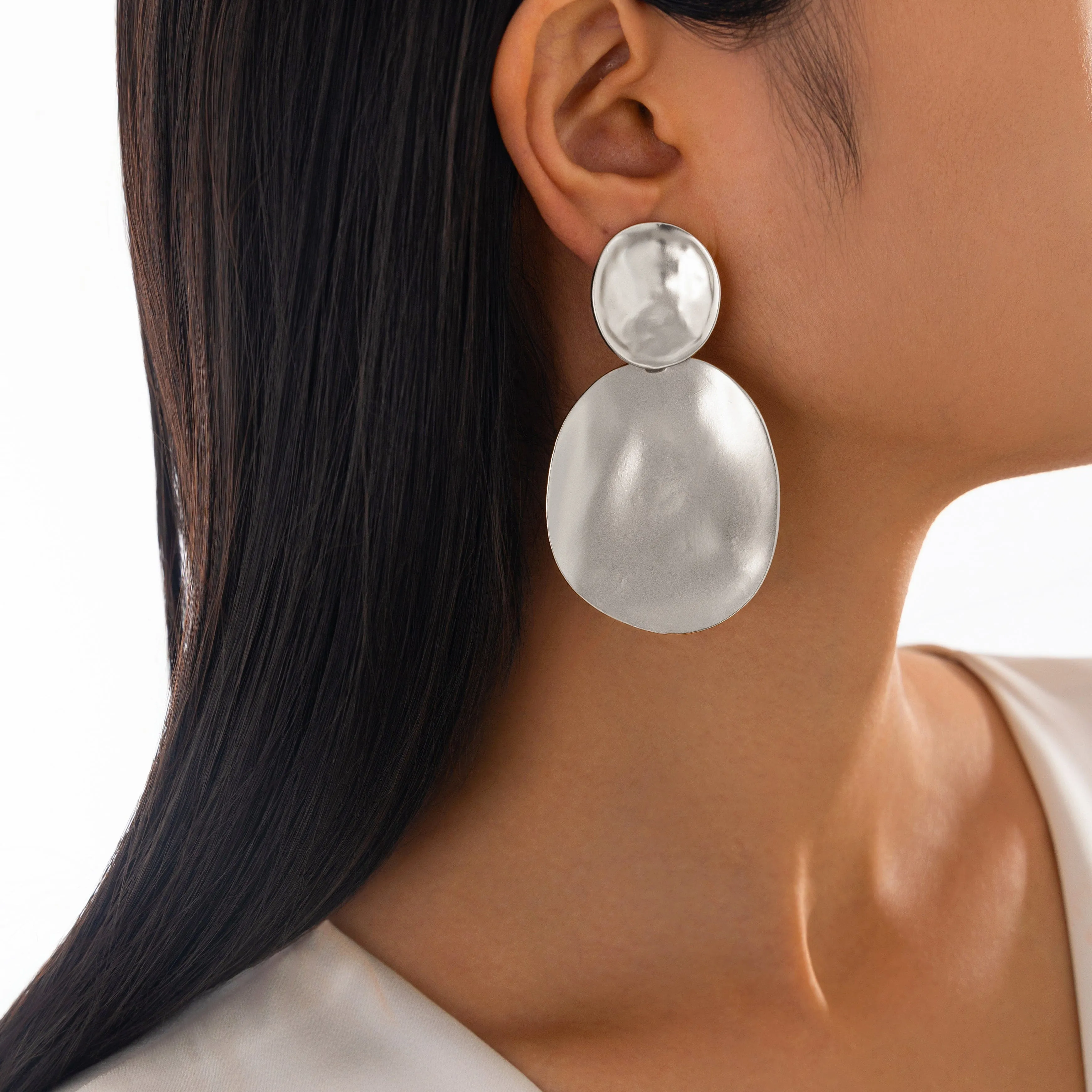 Chunky Frosted Gold Silver Plated Oval Dangle Earrings