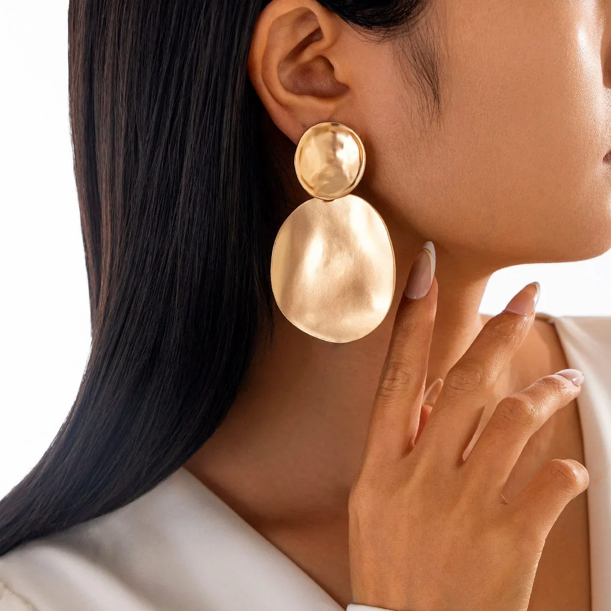 Chunky Frosted Gold Silver Plated Oval Dangle Earrings