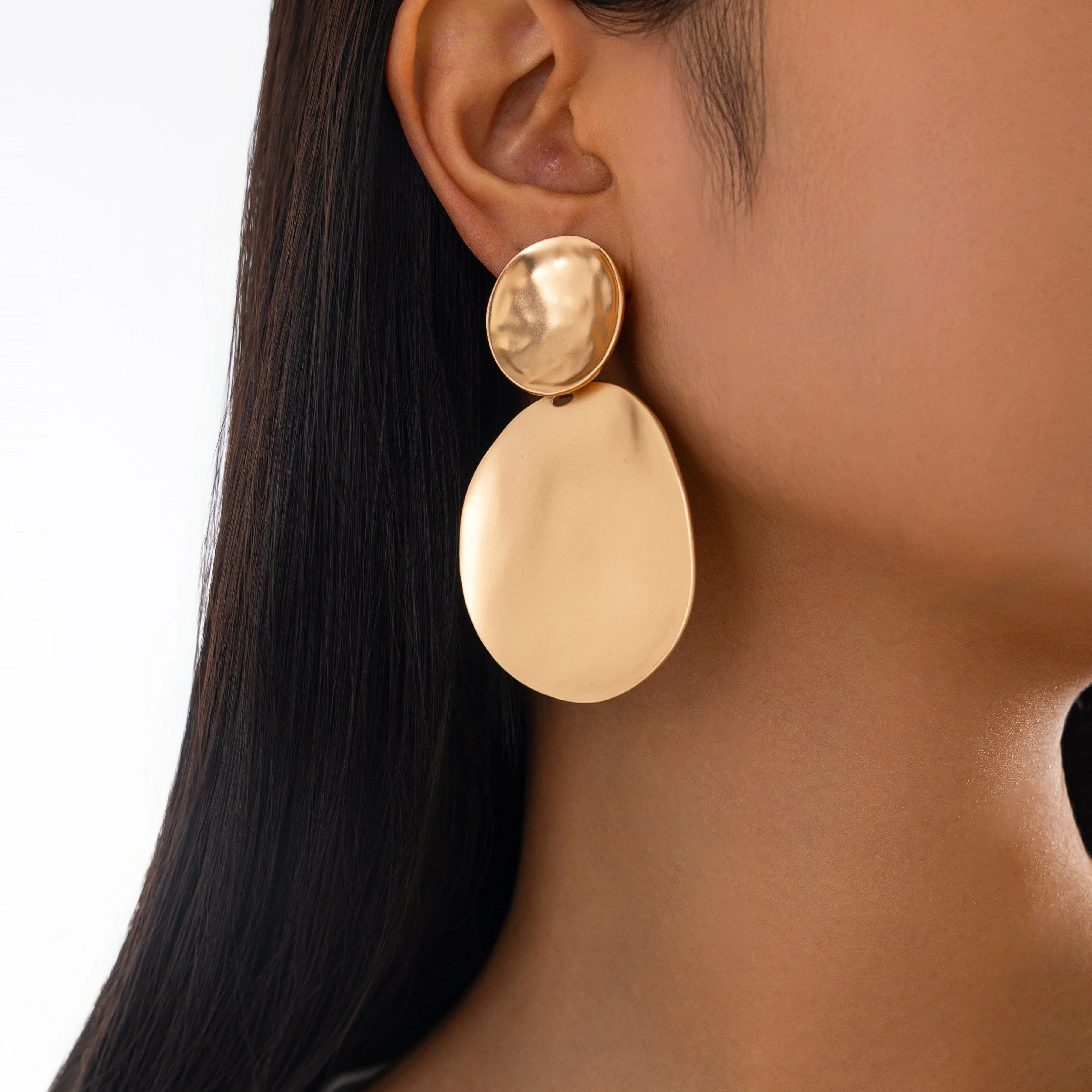 Chunky Frosted Gold Silver Plated Oval Dangle Earrings