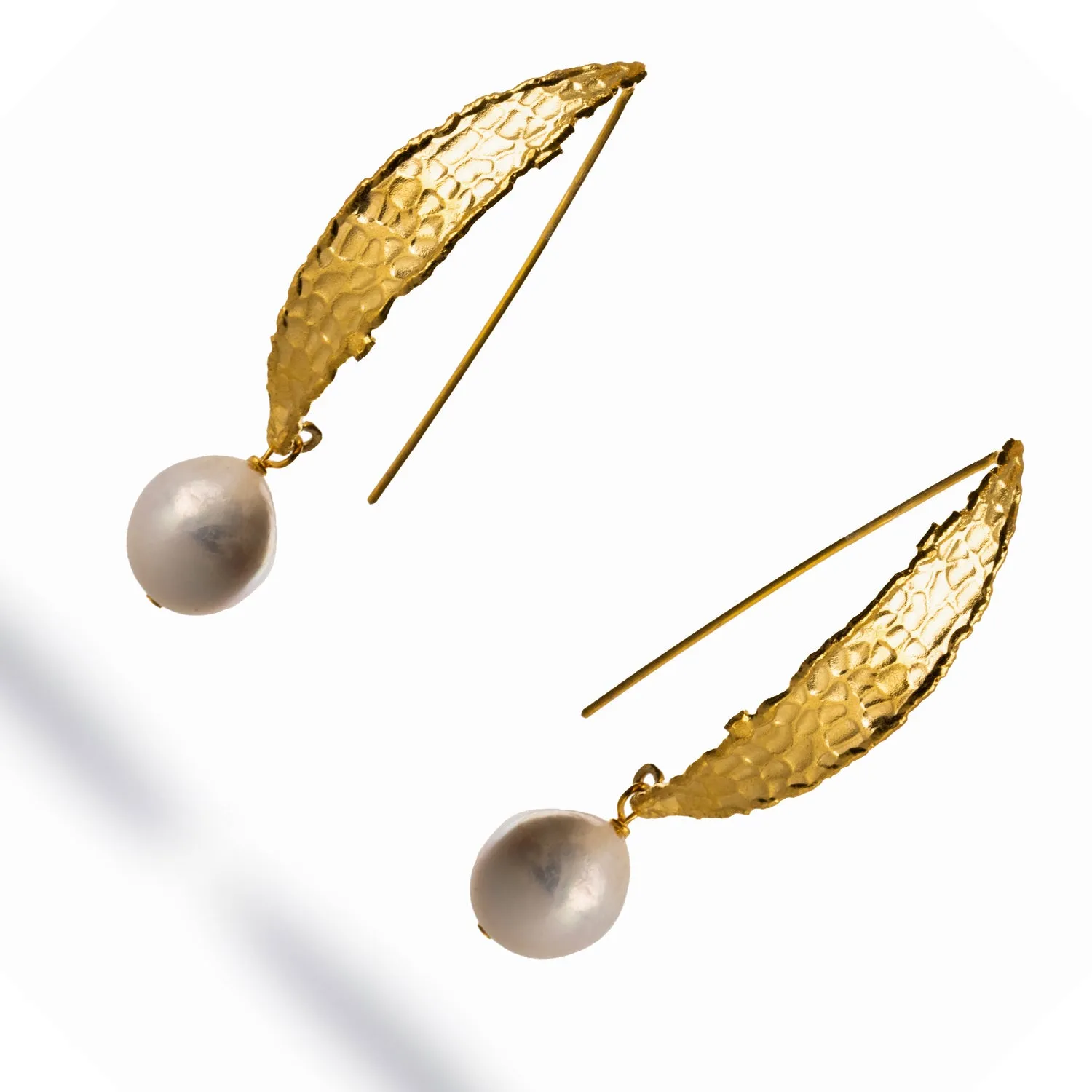 Chunky Gold Hook Baroque Pearl Drop Earrings