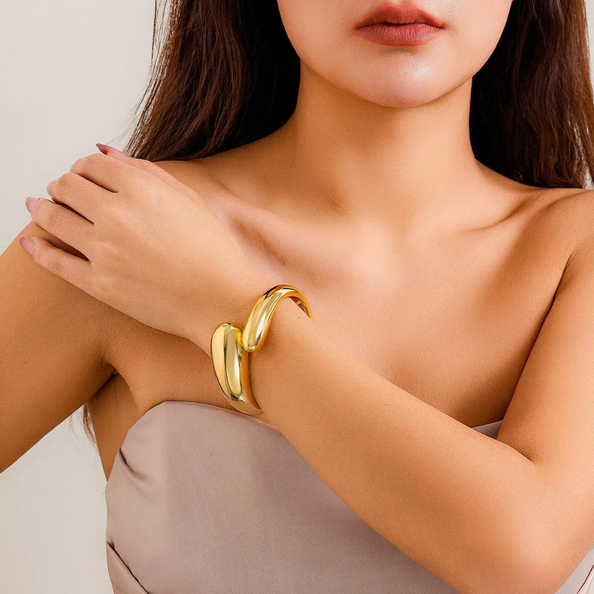 Chunky Gold Silver Plated Abstract Snake Bangle Bracelet