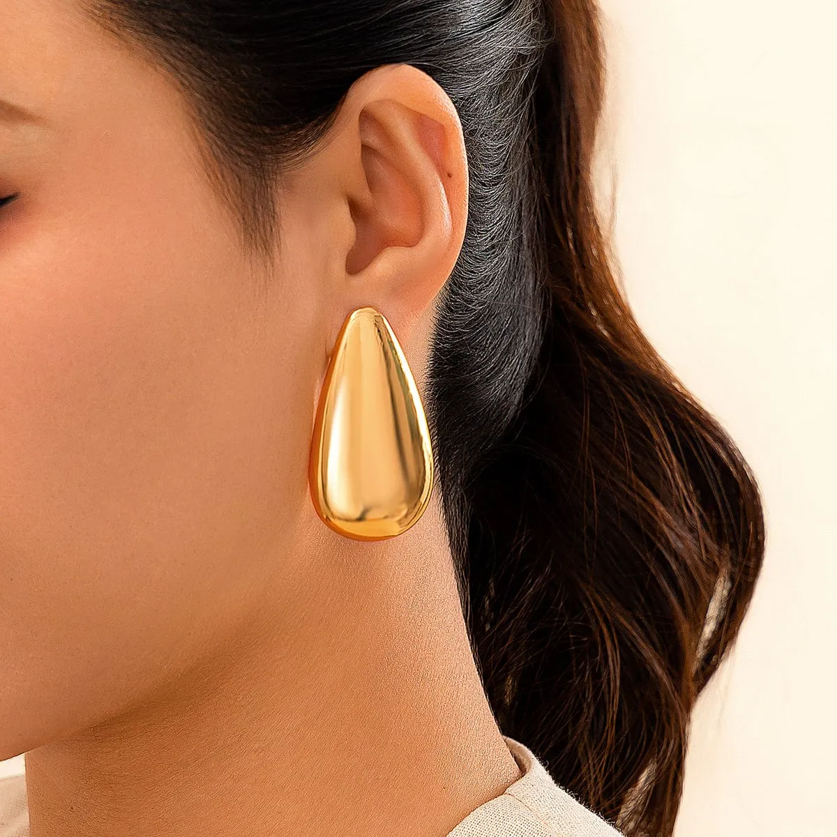 Chunky Gold Silver Plated Glossy Waterdrop Earrings