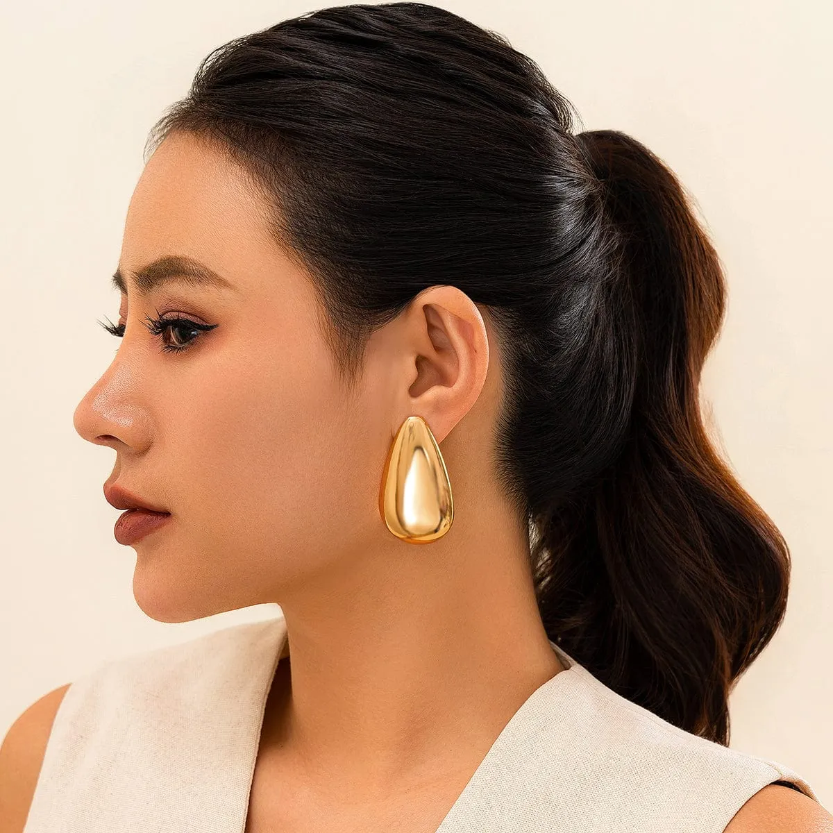 Chunky Gold Silver Plated Glossy Waterdrop Earrings