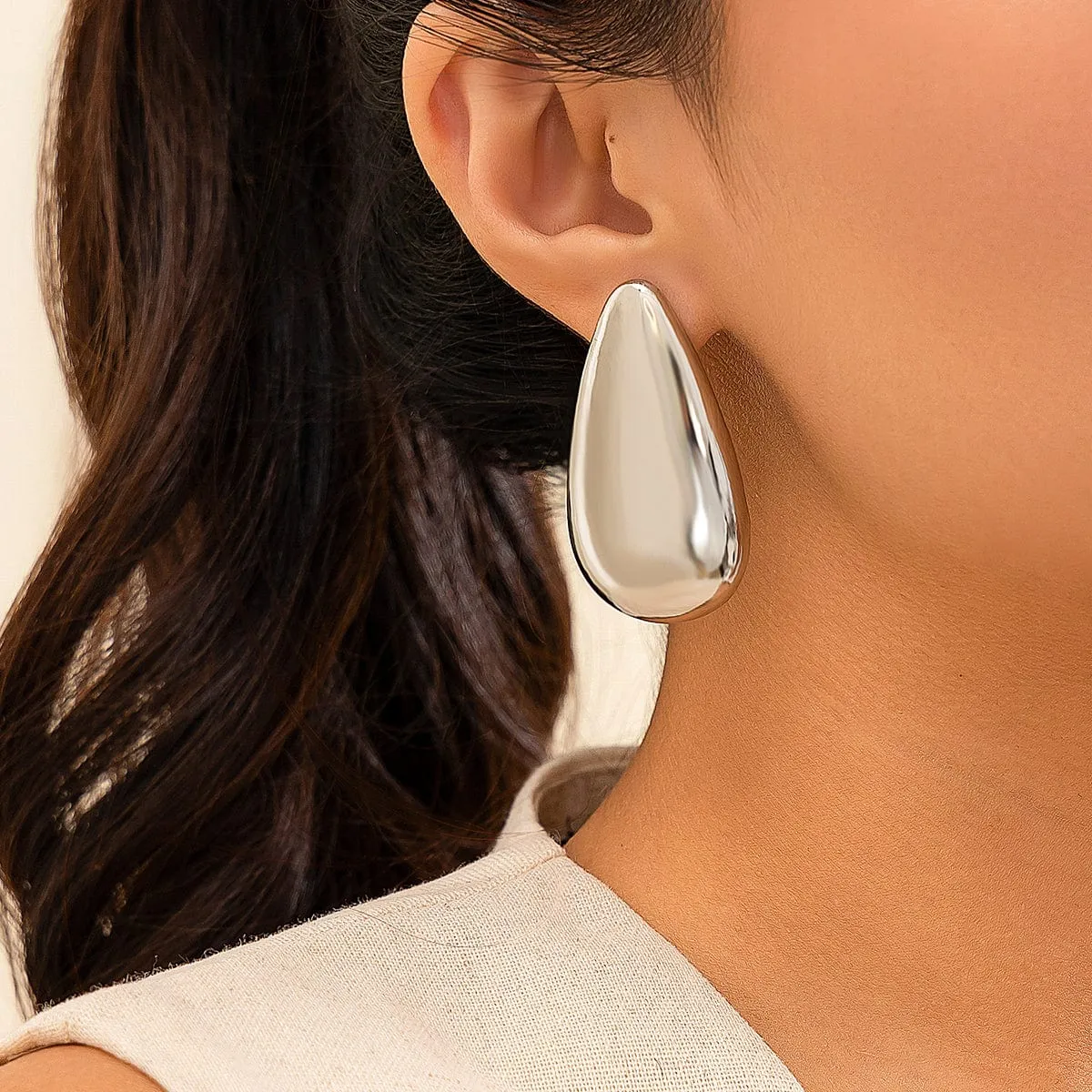 Chunky Gold Silver Plated Glossy Waterdrop Earrings
