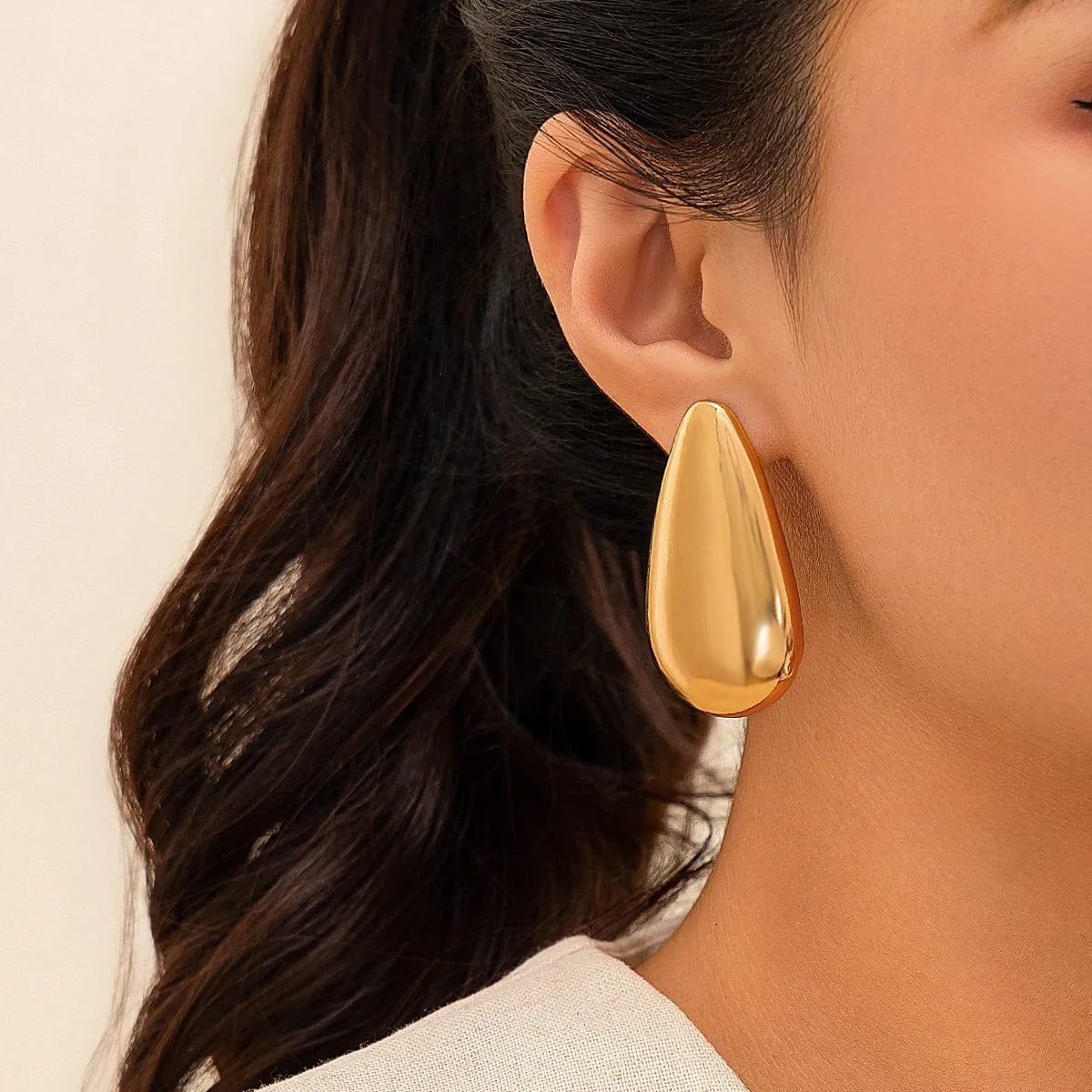 Chunky Gold Silver Plated Glossy Waterdrop Earrings