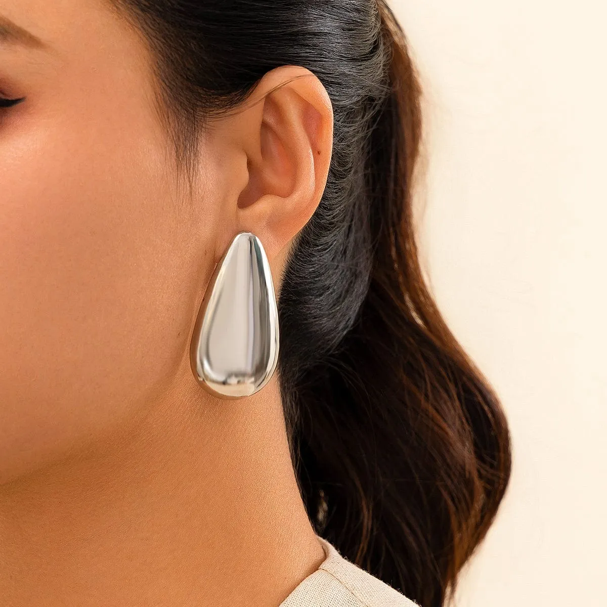 Chunky Gold Silver Plated Glossy Waterdrop Earrings