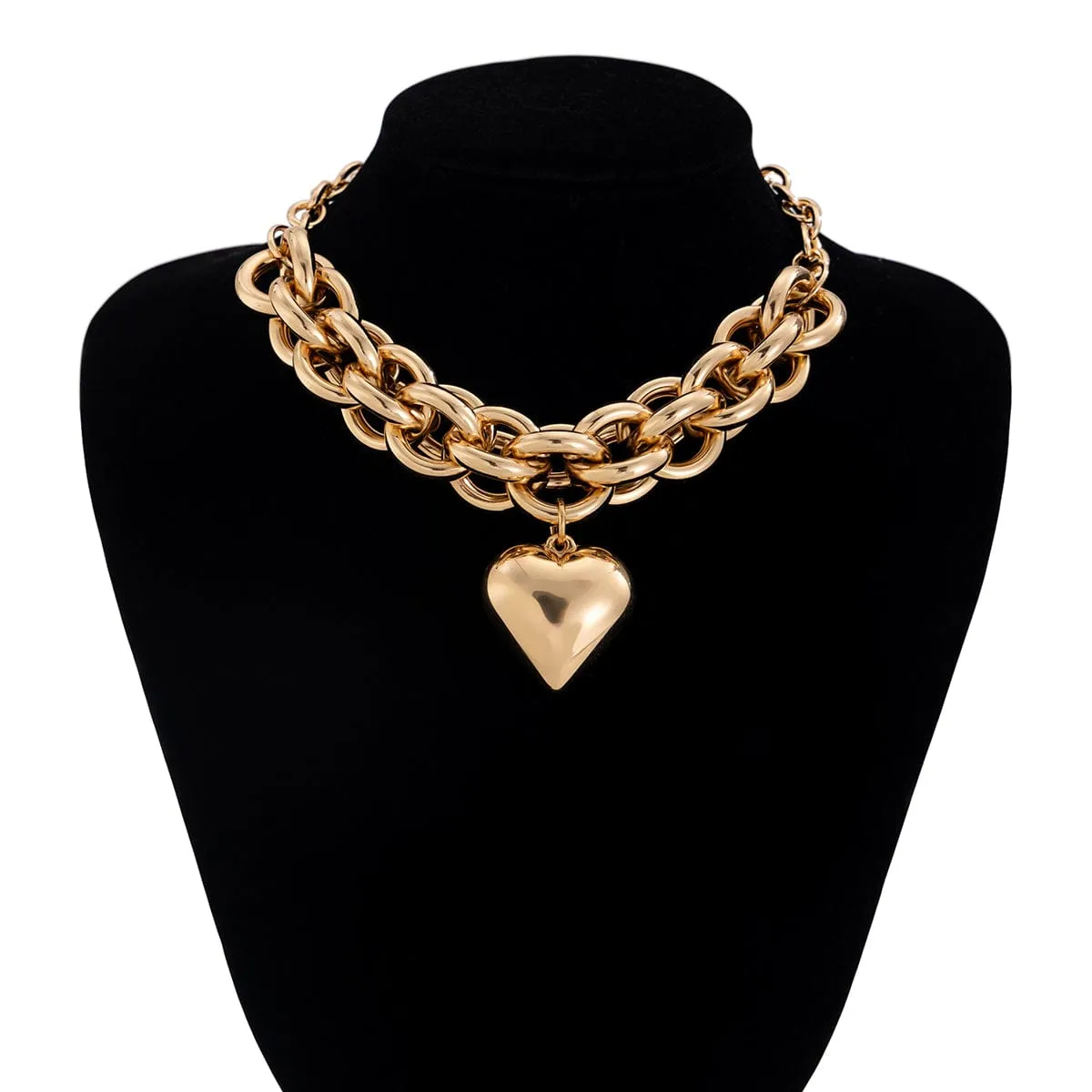 Chunky Gold Silver Plated Heart Pendant Chain Necklace