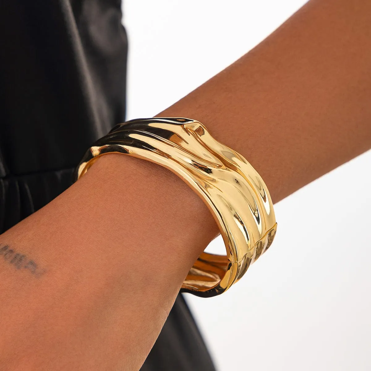 Chunky Gold Silver Plated Wave Bangle Bracelet
