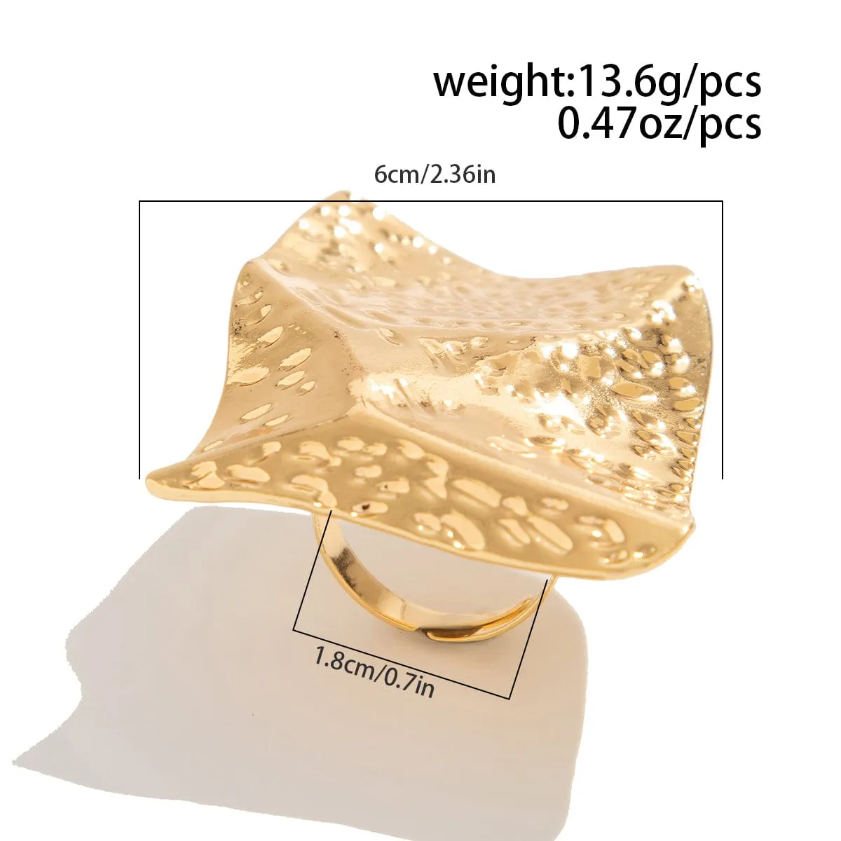 Chunky Gold Silver Tone Irregular Pleated Square Flower Pearl Open Ring Set