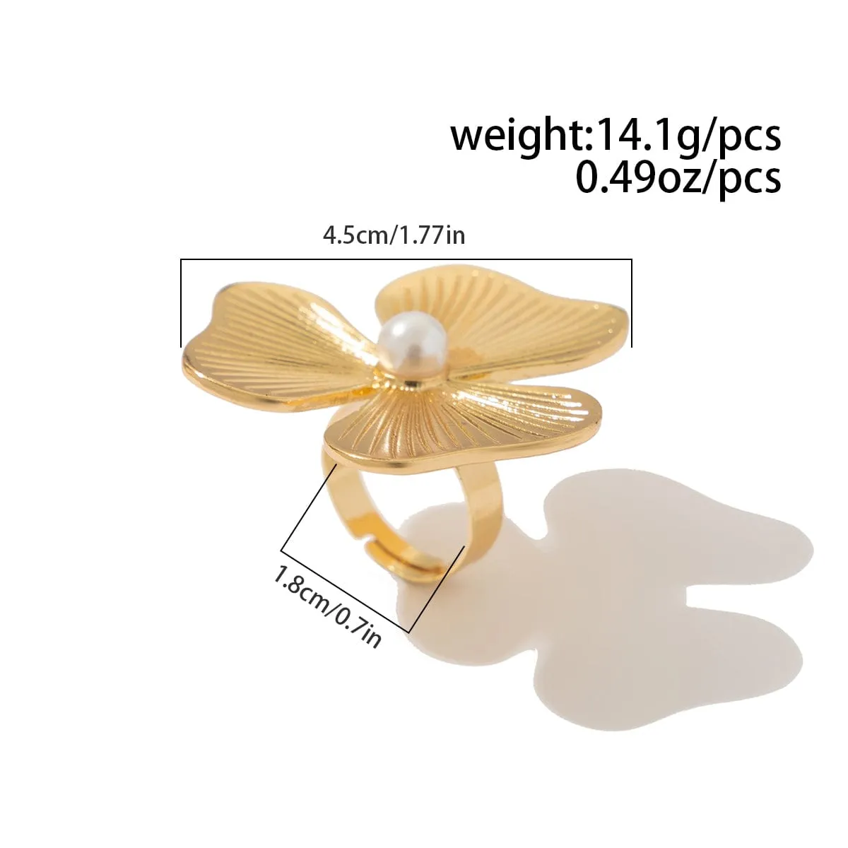 Chunky Gold Silver Tone Irregular Pleated Square Flower Pearl Open Ring Set