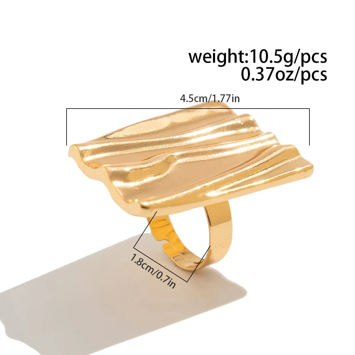 Chunky Gold Silver Tone Irregular Pleated Square Flower Pearl Open Ring Set