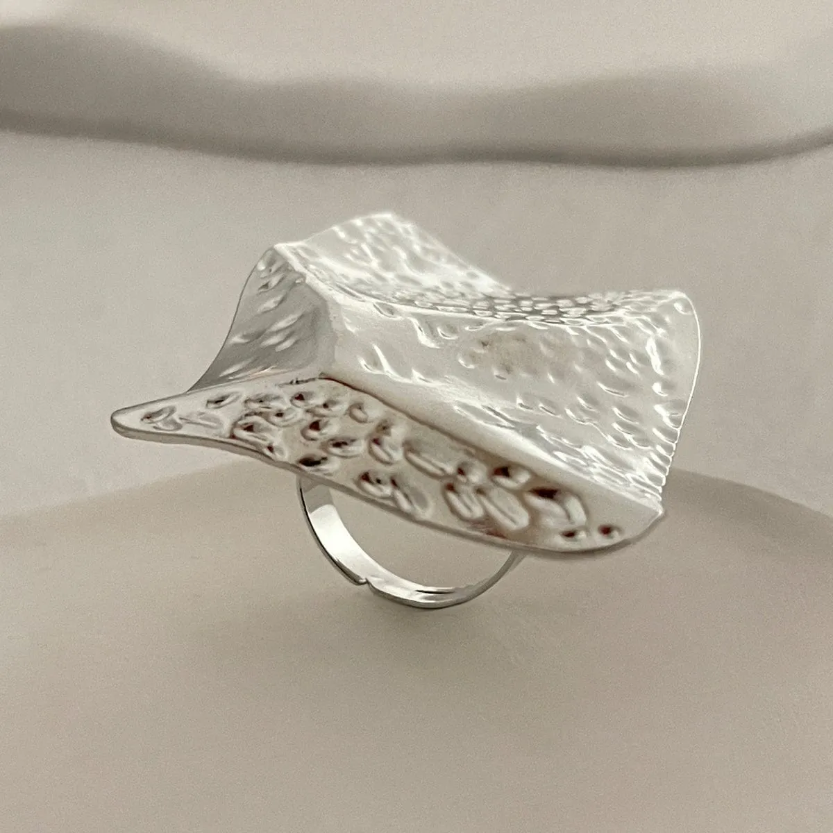 Chunky Gold Silver Tone Irregular Pleated Square Flower Pearl Open Ring Set