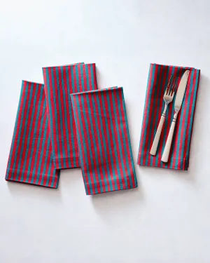 Chunky Painted Stripe - Dinner Napkins Set Of 4  - Ruby & Jade
