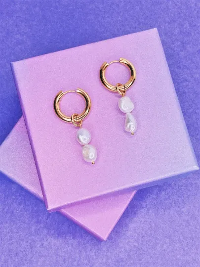 Chunky Pearl Hoop Earrings