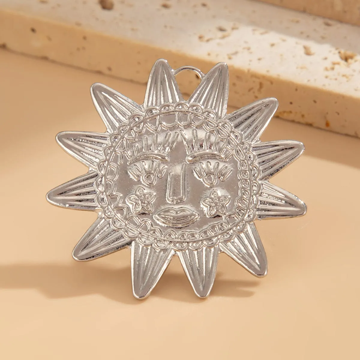 Chunky Relief Smile Sun Open Ring