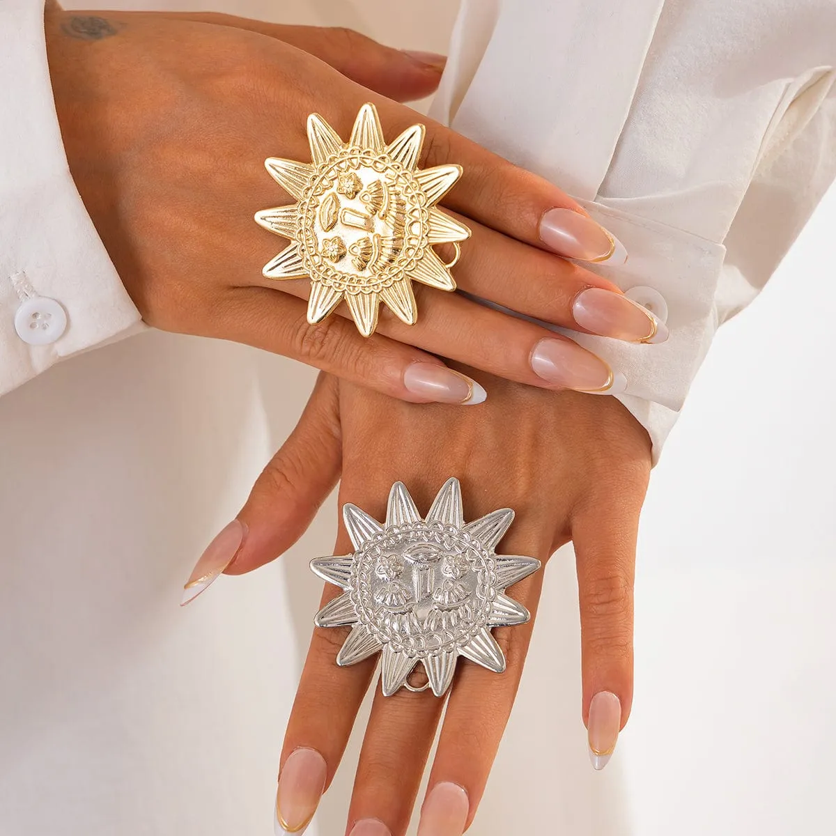 Chunky Relief Smile Sun Open Ring