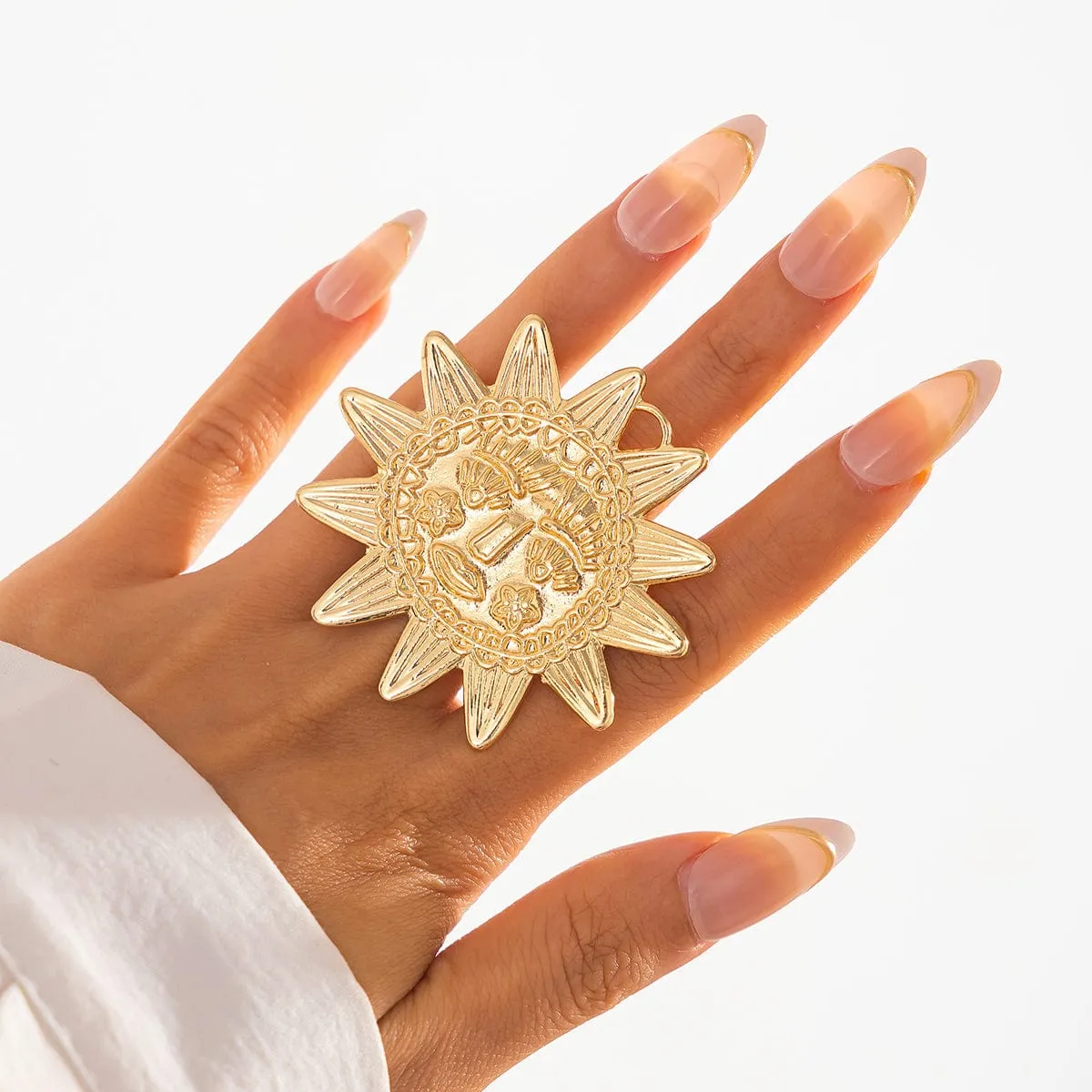 Chunky Relief Smile Sun Open Ring
