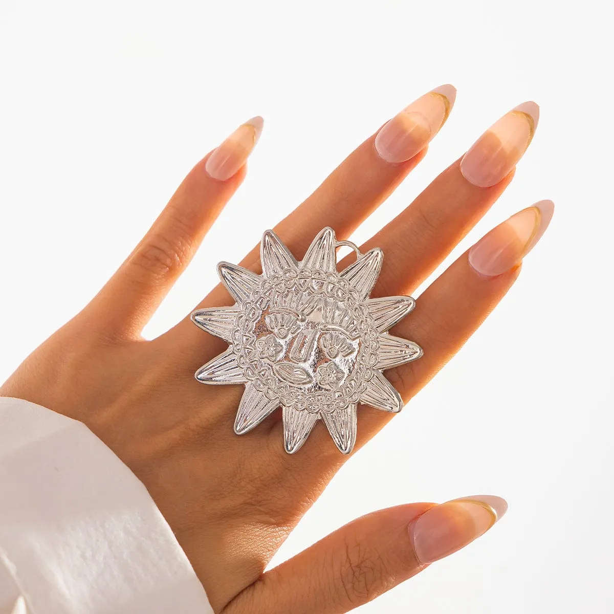 Chunky Relief Smile Sun Open Ring