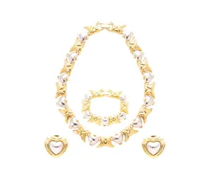 Chunky Silver Heart Necklace and Bracelet and Earrings Jewelry Set