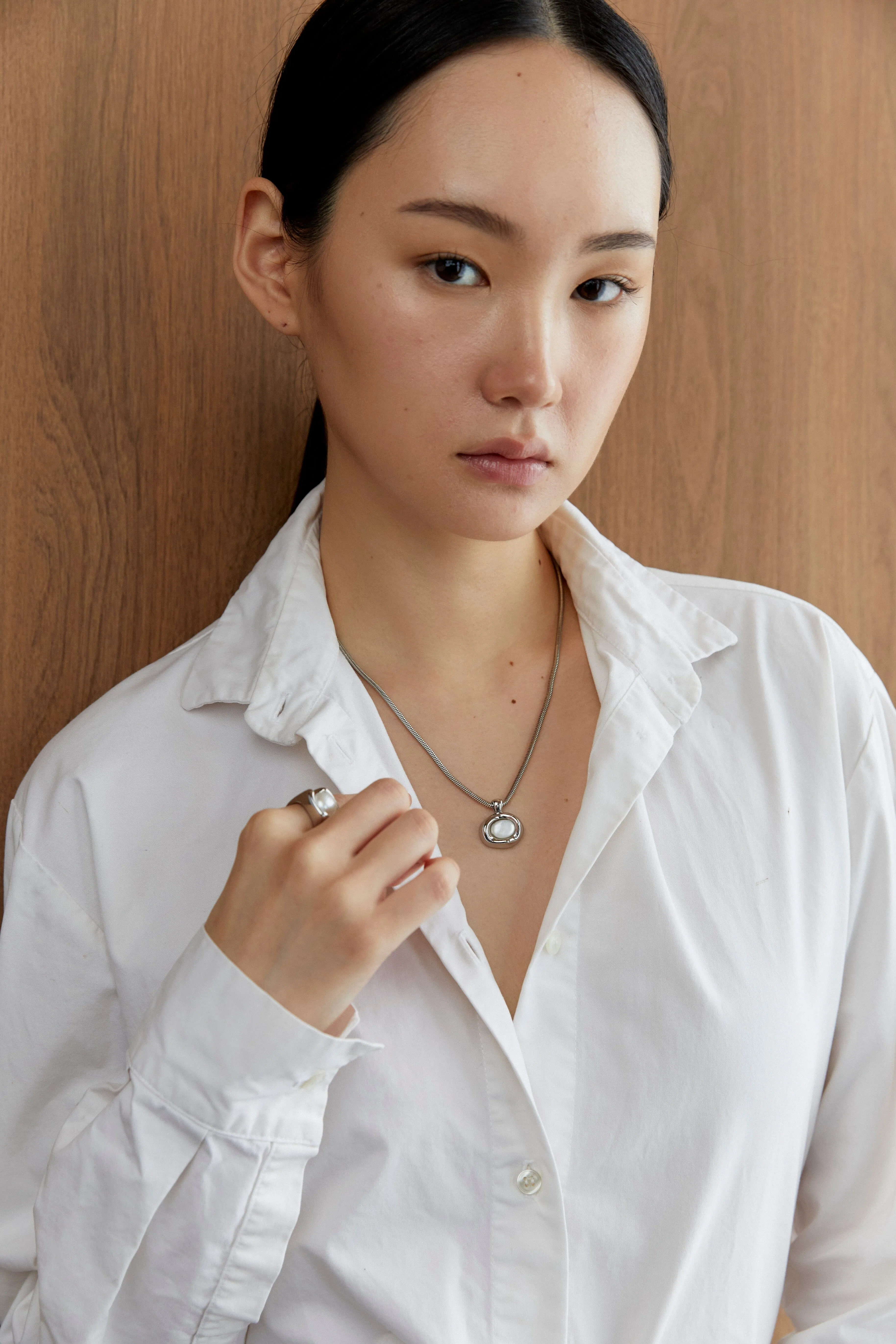 Chunky Silver Pearl Rhodium Ring