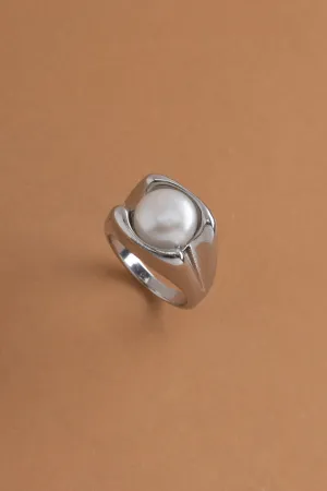 Chunky Silver Pearl Rhodium Ring