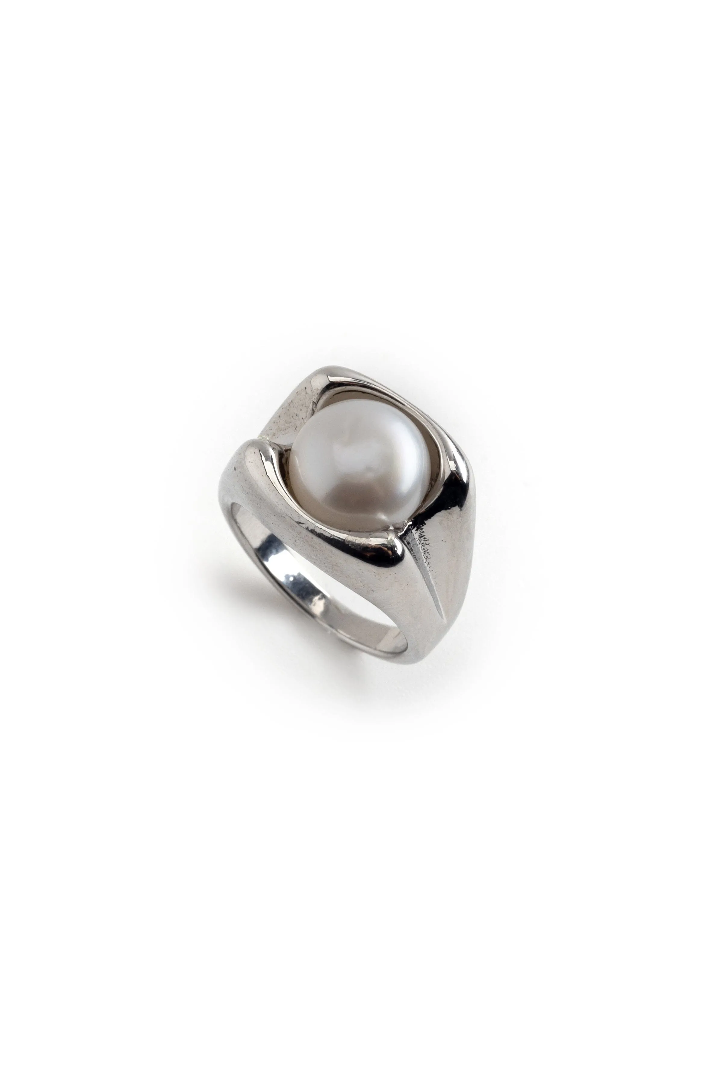 Chunky Silver Pearl Rhodium Ring