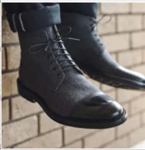 Classic English Men's Boots Fabric & Leather Casual Med-Top Shoes For Men