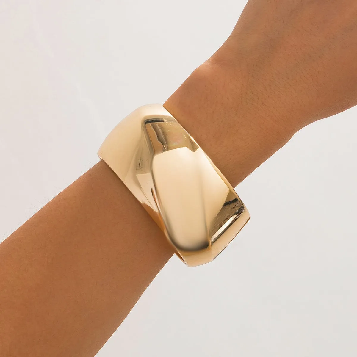Classic Gold Silver Plated Cut Surface Wide Cuff Bangle Bracelet