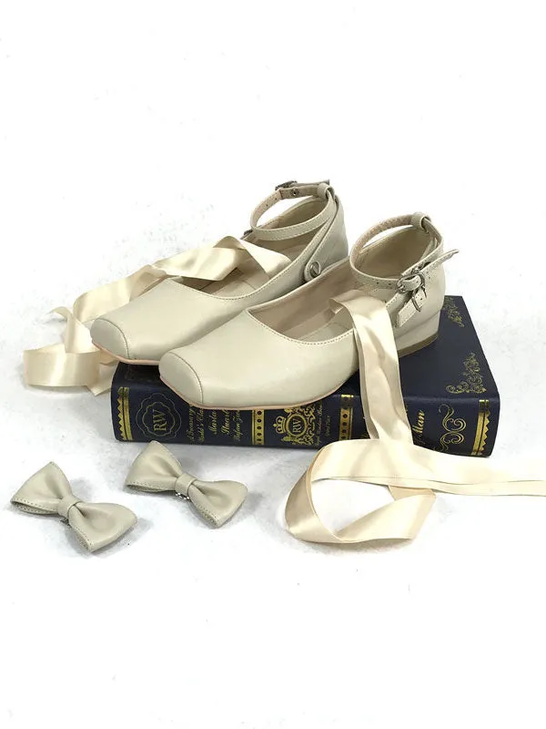 Classic Lolita Shoes Bow Square Toe Ankle Strap Strappy Lolita Pumps
