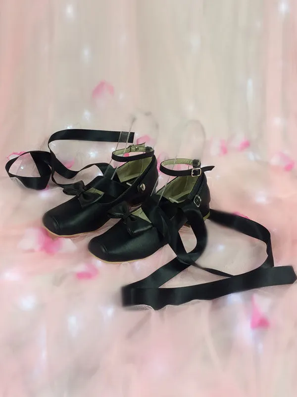 Classic Lolita Shoes Bow Square Toe Ankle Strap Strappy Lolita Pumps