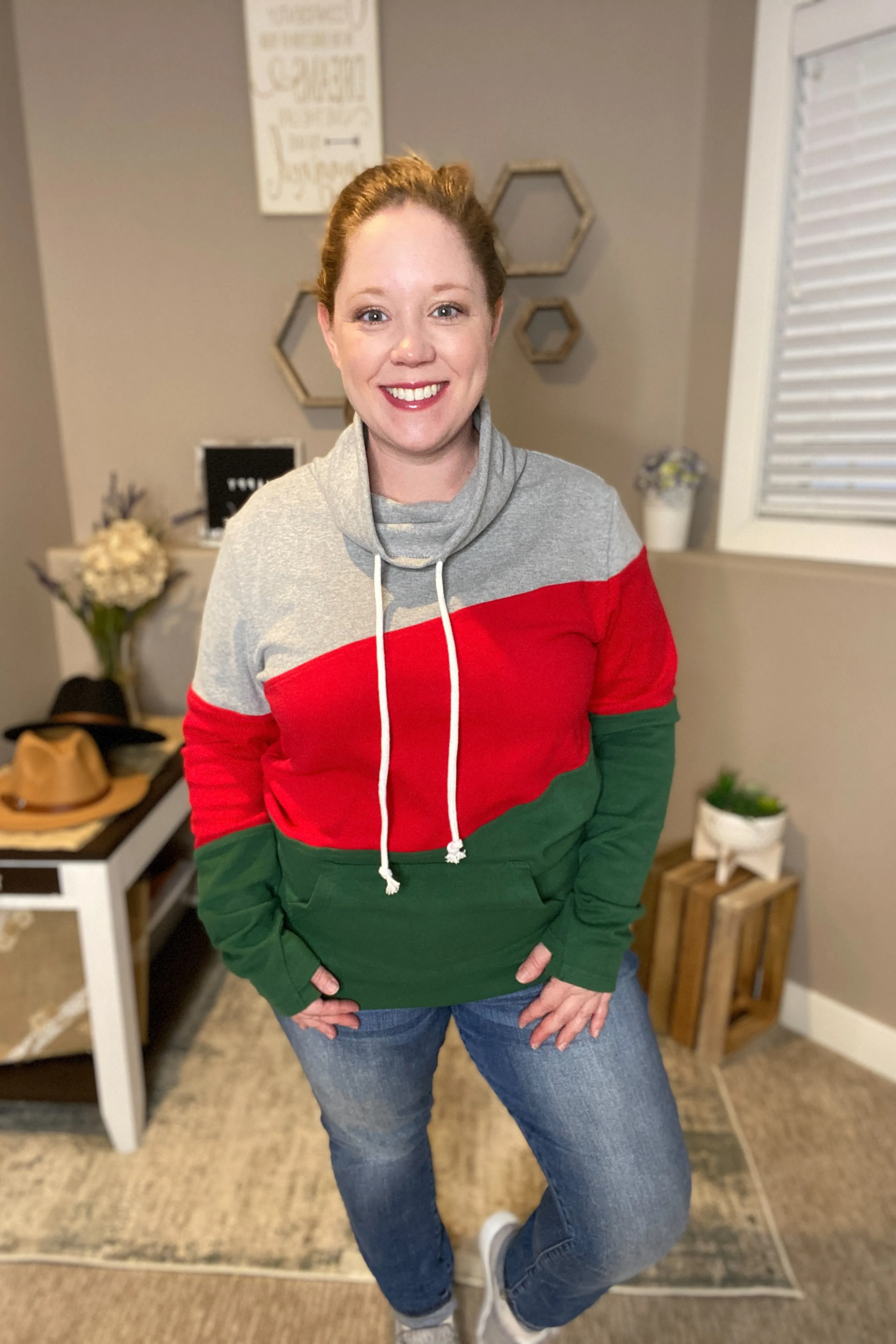 Classic Trio-Block Cowl Neck