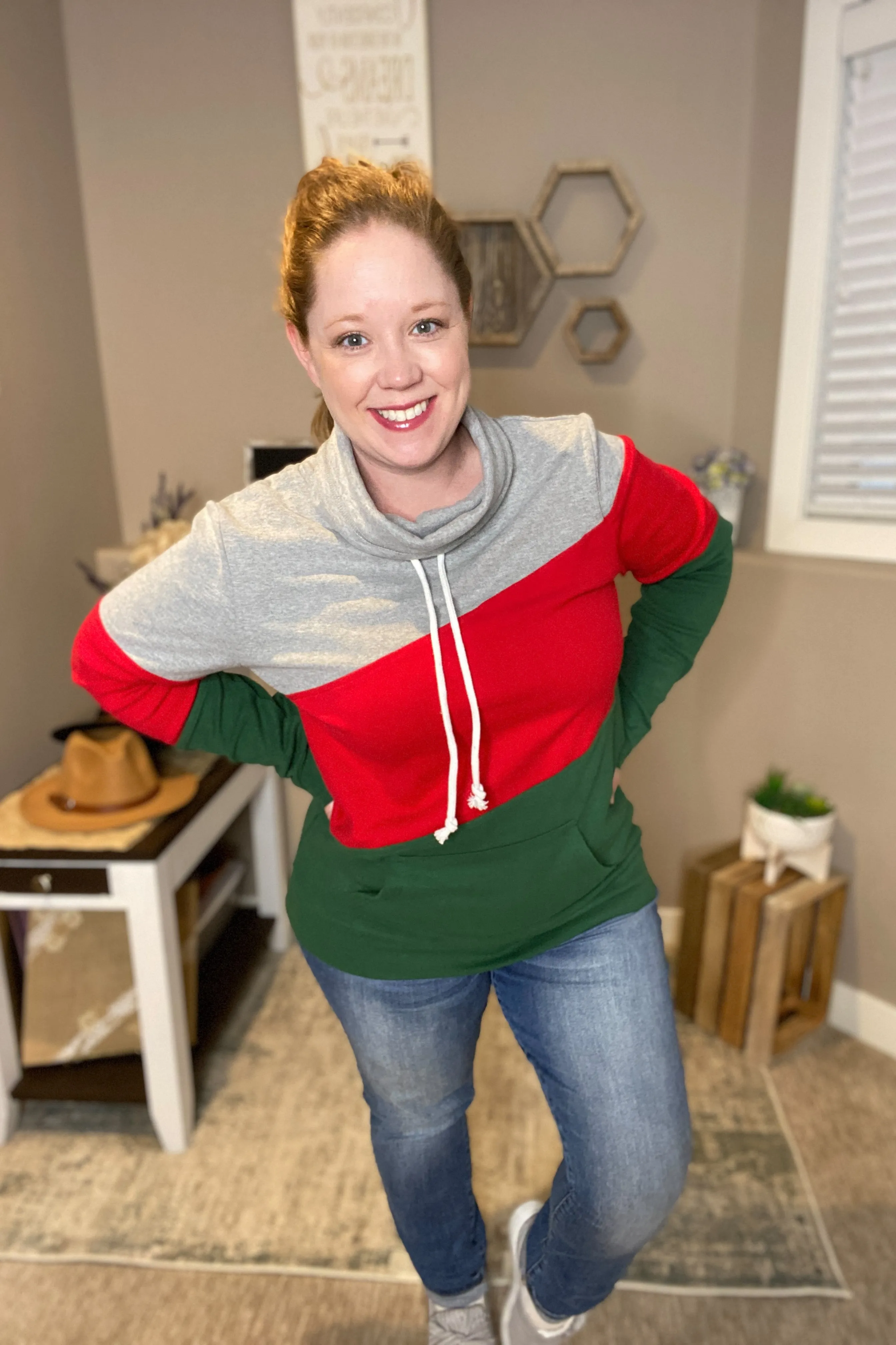 Classic Trio-Block Cowl Neck