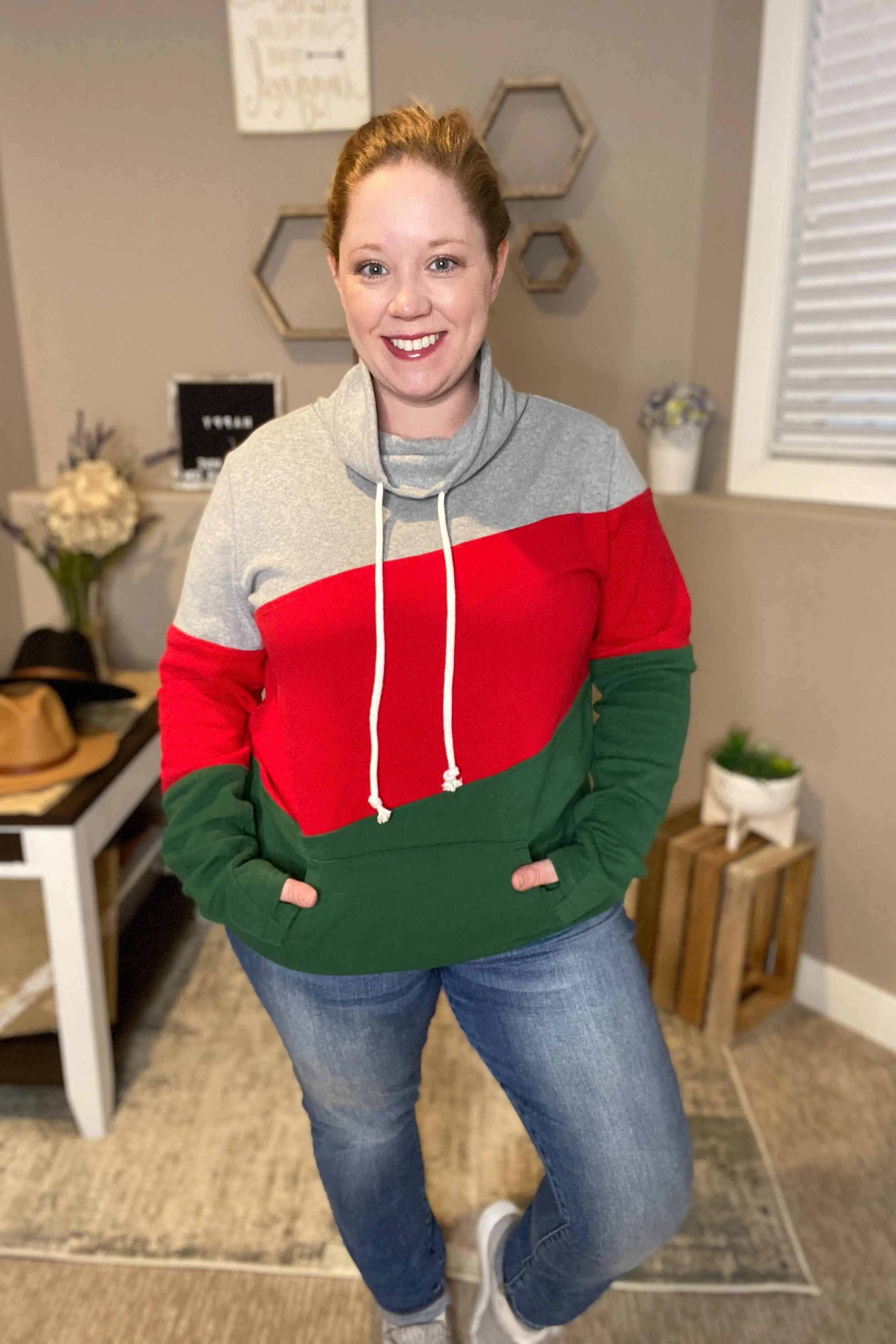 Classic Trio-Block Cowl Neck